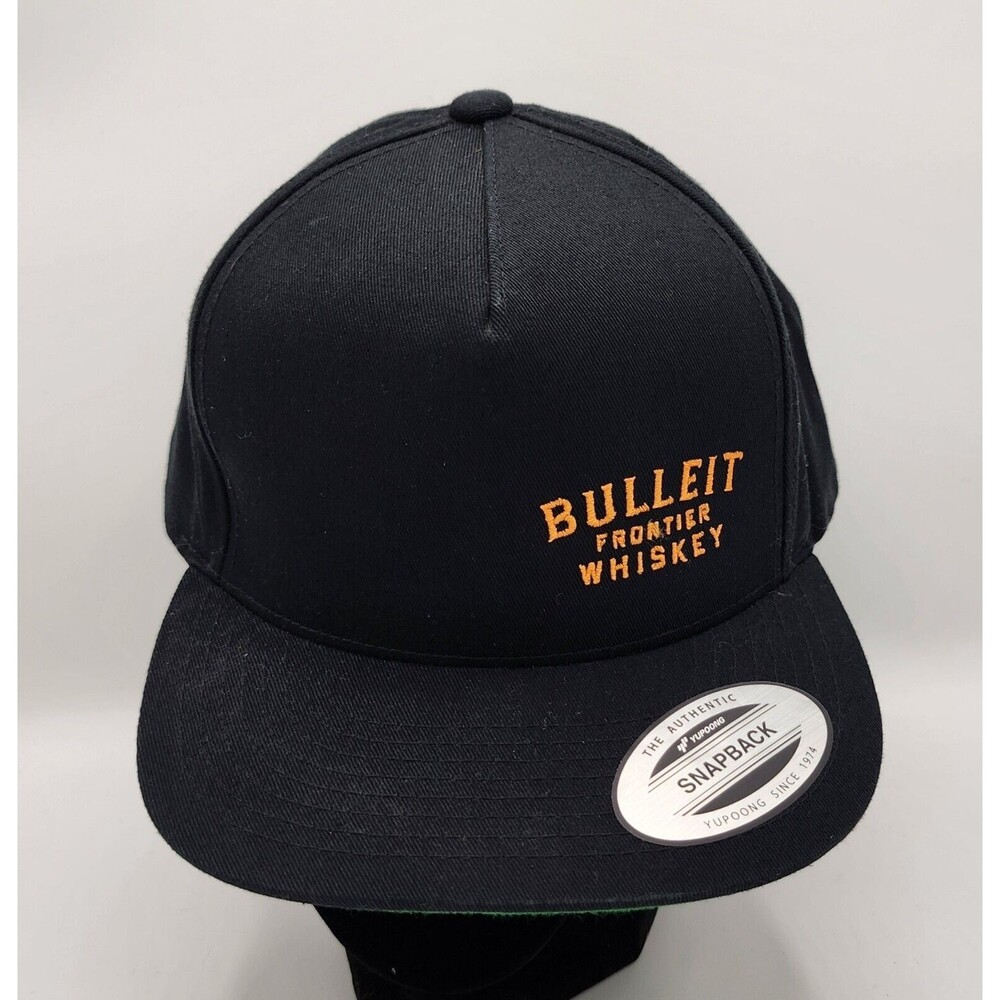 BULLEIT Frontier Whiskey Black Snap Back Hat, Green under brim, Adjustable - New